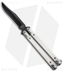 Bear Butterfly Knife W/ White Smooth Bone Handle (4.25" Black) WSB17