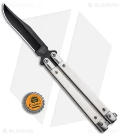 Bear Butterfly Knife W/ White Smooth Bone Handle (4.25" Black) WSB17 -Knives And Tools Bear Butterfly Knife White Smooth Bone Handle Black WSB17 BHQ 14380 jr bottlecap