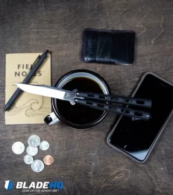 Bear & Son 114TR Butterfly Knife Trainer Silver Vein (4" Dull Blade) -Knives And Tools Bear Son 114B Large Butterfly Knife Black Satin BHQ 0364 kp lifestyle web