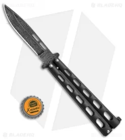 Bear & Son Butterfly Knife Black (4" Damascus) 115D -Knives And Tools Bear Son Butterfly black damascus BHQ 50074 er size jr