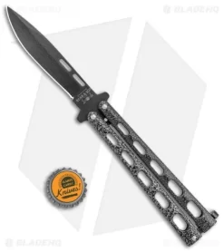 Bear & Son 115 Large Butterfly Knife Silver Speckle (4" Black) -Knives And Tools Bear and Son 115 Large Butterfly Silver Speckle Black BHQ 50070 jr bottlecap