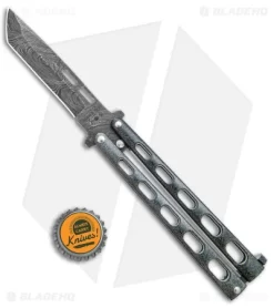 Bear & Son Large Butterfly Tanto Knife Galaxy (4" Damascus) 115TANGXD -Knives And Tools Bear and Son Butterfly Knife Black Sparkles Damascus Tanto BHQ 141056 jr bottlecap