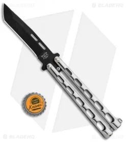 Bear & Son Tanto Butterfly Knife Stainless Steel (4.1" Black) SS15TAN -Knives And Tools Bear and Son Tanto Butterfly SS Black SS15TAN BHQ 87938 jr bottlecap