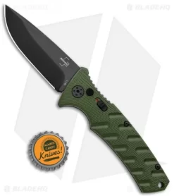Boker Plus Strike Drop Point Automatic Knife OD Green (3.25" Black D2) -Knives And Tools Boker Plus Strike DP Auto OD Green Black BHQ 97033 jr bottlecap