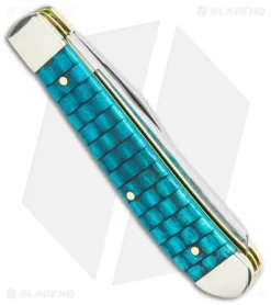 Case Knives Mini Trapper 3.5" Turquoise Basket Weave Bone (6207 SS) -Knives And Tools Case Knives Mini Trapper Turquoise Basket Weave Bone 15502 BHQ 101100 jr side