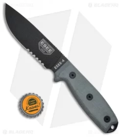 ESEE Knives ESEE-4S Fixed Blade Knife W/Clip Plate (4.5" Black Serr) -Knives And Tools ESEE 4S Fixed Blade Black Serr ES4SB BHQ 46279 jr bottlecap
