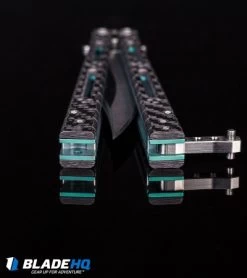 Hom Design Basilisk-R Balisong Butterfly Knife CF W/Teal Liners (4.6" Stonewash) -Knives And Tools HOM Design Balisong Butterfly knife BHQ kp black handles web