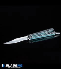 Hom Design Basilisk-R Balisong Butterfly Knife CF W/Teal Liners (4.6" Stonewash) -Knives And Tools HOM Design Balisong Butterfly knife BHQ kp black web