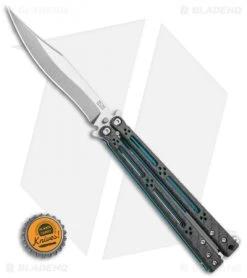 Hom Design Basilisk-R Balisong Butterfly Knife CF W/Teal Liners (4.6" Stonewash) -Knives And Tools Hom Design Basilisk R Balisong Butterfly Knife CF w Teal Liners 4.6 SW BHQ 89528 LS Bottlecap