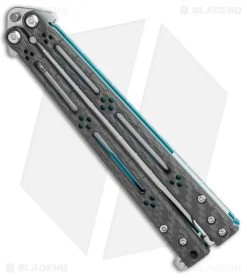 Hom Design Basilisk-R Balisong Butterfly Knife CF W/Teal Liners (4.6" Stonewash) -Knives And Tools Hom Design Basilisk R Balisong Butterfly Knife CF w Teal Liners 4.6 SW BHQ 89528 LS Side