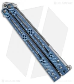 Hom Design Basilisk-R Balisong Butterfly Knife Blue Twill (4.6" Satin) -Knives And Tools Hom Design Basilisk R Balisong blue twill satin BHQ 68782 er side