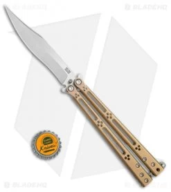 Hom Design Basilisk-R Titanium Balisong Butterfly Knife Bronze Ano (4.6" Satin) -Knives And Tools Hom Design Basilisk R ti bronze satin BHQ 68514 size