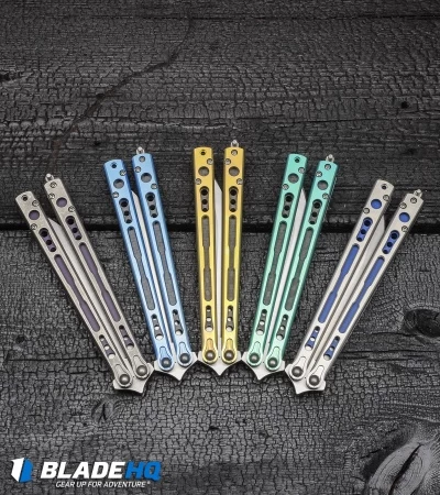 Hom Design Chimera Premium Balisong Knife Green Ti/CF (4.75 Satin) 6 Hom Design Chimera Premium Balisong Knife Green Ti/CF (4.75 Satin) - Image 6