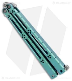 Hom Design I-Basilisk Channel Butterfly Knife Teal Titanium Latched (4.5" Satin) 6 Hom Design I-Basilisk Channel Butterfly Knife Teal Titanium Latched (4.5" Satin) -Knives And Tools Hom Design I Basilisk Channel Butterfly Teal Ti Latched Satin BHQ 175604 jr side