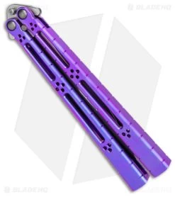 Hom Design I-Basilisk Channel Butterfly Knife Purple Titanium (4.5" Acid Wash) -Knives And Tools Hom Design i Basilisk Channel Butterfly Purple Ti Acid Wash BHQ 165017 jr side
