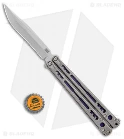Hom Design Chimera Balisong Knife Tumbled Ti/Purple G-10 (4.75 SW) -Knives And Tools Hom Designs Chimera Plus Butterfly Knife SW Ti Purple G 10 SW BHQ 100560 jr bottlecap