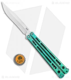 Hom Design Chimera Premium Balisong Knife Green Ti/CF (4.75 Satin) 9 Hom Design Chimera Premium Balisong Knife Green Ti/CF (4.75 Satin) -Knives And Tools Hom Designs Chimera Premium Butterfly Knife Teel Green Ano Satin BHQ 100557 jr bottlecap