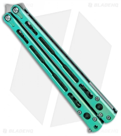 Hom Design Chimera Premium Balisong Knife Green Ti/CF (4.75 Satin) 2 Hom Design Chimera Premium Balisong Knife Green Ti/CF (4.75 Satin) - Image 2