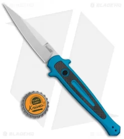 Kershaw Launch 8 Stiletto Automatic Knife Teal/CF (3.5" Stonewash) -Knives And Tools Kershaw Launch 8 Stiletto Auto Teal CF SW KER7150TEALSW BHQ 105834 jr bottlecap