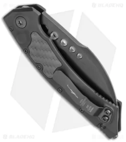 Microtech Signature Series Hawk Auto Knife Black Al. CF Inlay (4" Black DLC) -Knives And Tools Microtech Hawk Automatic Knife Black DLC CF Inlay 4 Black BHQ 118832 LS Side