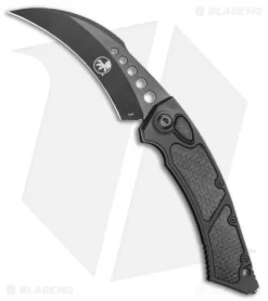 Microtech Signature Series Hawk Auto Knife Black Al. CF Inlay (4" Black DLC)