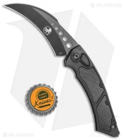 Microtech Signature Series Hawk Auto Knife Black Al. CF Inlay (4" Black DLC) -Knives And Tools Microtech Hawk Automatic Knife Black DLC CF Inlay 4 Black BHQ 118832 jr bottlecap