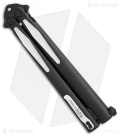 Microtech Tachyon III Balisong Knife Venom (4.5" Black/White Serr) 173-3VM -Knives And Tools Microtech Tachyon III Venom black white serr BHQ 71368 er side