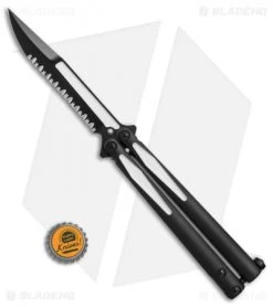 Microtech Tachyon III Balisong Knife Venom (4.5" Black/White Serr) 173-3VM -Knives And Tools Microtech Tachyon III Venom black white serr BHQ 71368 er size