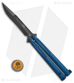 Microtech Tachyon III Balisong Butterfly Knife Blue (4.5" Black) 173-1DLCBL -Knives And Tools Microtech Tachyon III blue black 173 1DLCBL BHQ 71037 er size