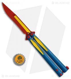 Microtech Tachyon III Balisong Butterfly Super (4.5" Red/Blue/Yellow) 173-13SM -Knives And Tools Microtech Tachyon III super red blue yellow 173 1SM BHQ 68511 er size