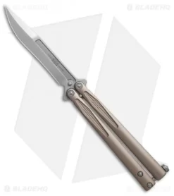 Microtech Tachyon III Balisong Butterfly Knife Tan (4.5" Stonewash) 173-10TA