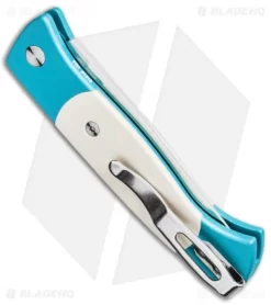 Pro-Tech Brend 2 Small Automatic Knife Teal Ivory Micarta (2.9" Satin) 1251 -Knives And Tools Protech Brend 2 Small Automatic Knife Teal Ivory Micarta Satin 1251 BHQ 106160 kp jr side