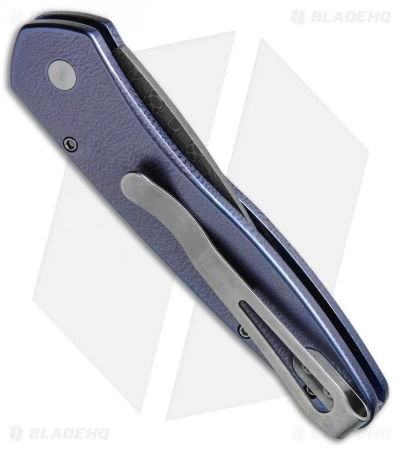 Pro-Tech Half-Breed Titanium Custom Knife Blue/Pearl (1.95" Damascus) 3 Pro-Tech Half-Breed Titanium Custom Knife Blue/Pearl (1.95" Damascus) - Image 3