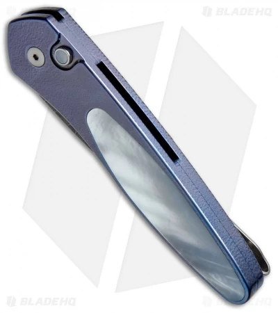Pro-Tech Half-Breed Titanium Custom Knife Blue/Pearl (1.95" Damascus) 2 Pro-Tech Half-Breed Titanium Custom Knife Blue/Pearl (1.95" Damascus) - Image 2