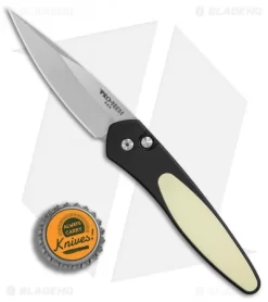 Pro-Tech Newport Tuxedo Automatic Knife Black/Ivory Micarta (3" Stonewash) -Knives And Tools Protech Newport Tuxedo black Ivory micarta sw BHQ 77861 er bottlecap