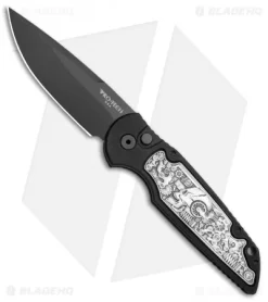 Pro-Tech TR-3 Shaw Steampunk Automatic Knife Coin Struck Inlay (3.3" Black)