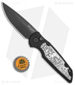 Pro-Tech TR-3 Shaw Steampunk Automatic Knife Coin Struck Inlay (3.3" Black) -Knives And Tools Protech TR 3 Shaw Steampunk Auto Coin Struck Inlay Black TR 3.51 BHQ 80656 jr bottlecap