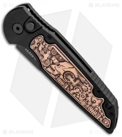 Pro-Tech TR-3 Shaw Steampunk Automatic Knife Copper Inlay (3.3" Black) 2 Pro-Tech TR-3 Shaw Steampunk Automatic Knife Copper Inlay (3.3" Black) - Image 2