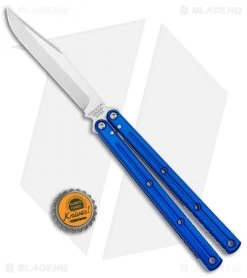 Squid Industries Krake Raken V2.5 Bowie Balisong Knife Blue (4.5" Satin) -Knives And Tools Squid Industries Krake Raken Bowie Balisong Blue Satin BHQ 115305 jr bottlecap