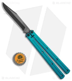 Squid Industries Krake Raken V2.5 Bowie Balisong Knife Teal (4.5" Inked) -Knives And Tools Squid Industries Krake Raken Bowie V2 5 Balisong Knife Teal 4in 5cm Inked BHQ 139553 td size jr