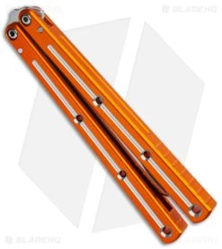 Squid Industries Krake Raken Bowie V2.5 Balisong Knife Dual-Tone Orange (4.5") -Knives And Tools Squid Industries Krake Raken Bowie V2.5 Balisong Dual Tone Orange Satin BHQ 134794 jr side