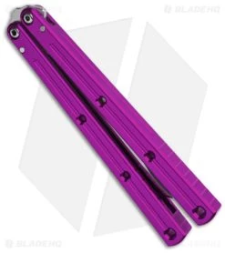 Squid Industries Krake Raken Bowie V2.5 Balisong Knife Purple (4.5" Satin) -Knives And Tools Squid Industries Krake Raken Bowie V2.5 Balisong Purple Satin BHQ 180383 jr side