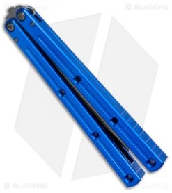 Squid Industries Krake Raken V2.5 Tanto Balisong Knife Blue (4.5" Inked) -Knives And Tools Squid Industries Krake Raken Tanto Balisong Blue Inked BHQ 103497 jr side