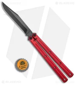 Squid Industries Krake Raken V2.5 Bowie Balisong Knife Red (4.5" Inked) -Knives And Tools Squid Industries Krake Raken V2 Bowie Balisong Red Black BHQ 136330 jr bottlecap