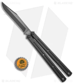 Squid Industries Krake Raken V2.5 Bowie Balisong Knife Matte Black (4.5" Inked) -Knives And Tools Squid Industries Krake Raken V2.5 Balisong DP Matte Black Black BHQ 141430 jr bottlecap