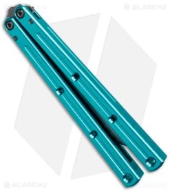 Squid Industries Krake Raken V2.5 Bowie Balisong Knife Teal (4.5" Inked) -Knives And Tools Squid Industries Krake Raken V2.5 Bowie Balisong Teal Inked BHQ 139553 jr side