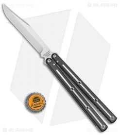 Squid Industries Krake Raken Bowie V2.5 Balisong Knife Dual-Tone (4.5" Satin) -Knives And Tools Squid Industries Krate Raken V2 Bowie Balisong Black Silver Satin BHQ 134382 jr bottlecap