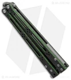 Hom Design Basilisk-R Balisong Butterfly Knife Green Carbon Fiber (4.6" Satin) -Knives And Tools hom design basilisk R green cf BHQ 37144 er spine