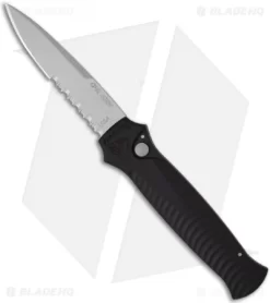 Piranha Mini-Guard Black Automatic Knife (2.9" Stonewash Serr)