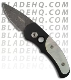 Custom Pro-Tech Runt J4 Automatic Knife Mother Of Pearl Inserts (1.94" Damascus)